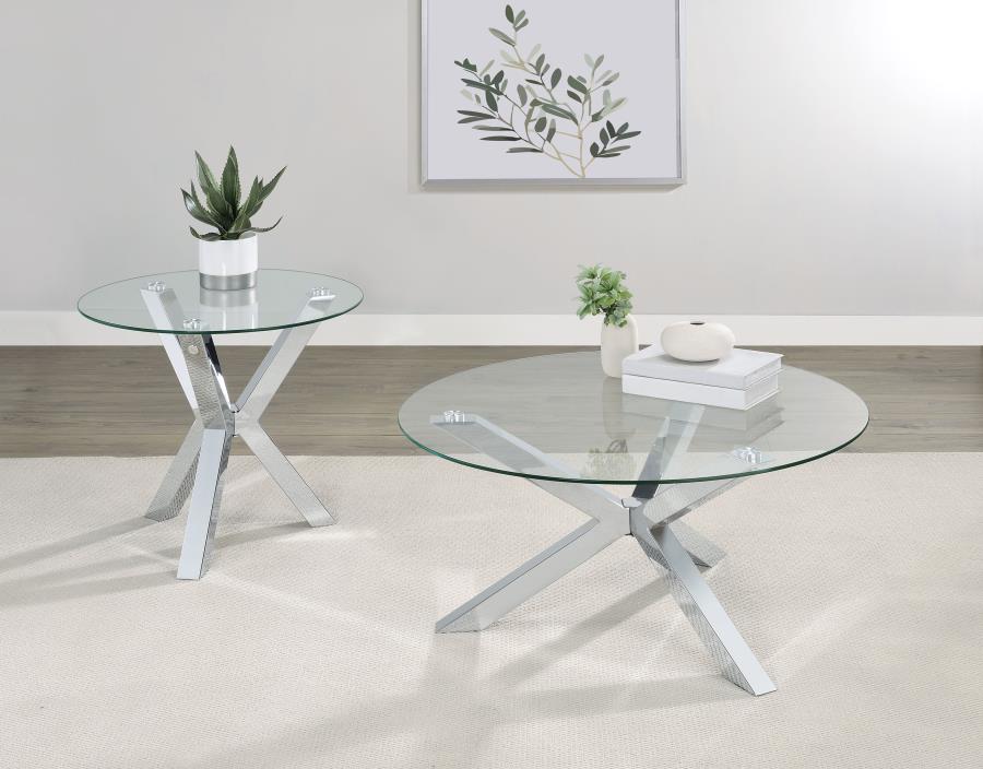 Kenzie 2-piece Round Coffee and End Table Set Chrome - 708128-S2