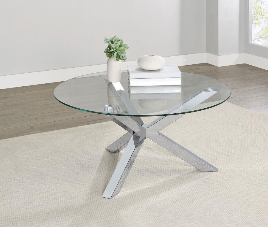 Kenzie Round Tempered Glass Top Cocktail Coffee Table Chrome - 708128