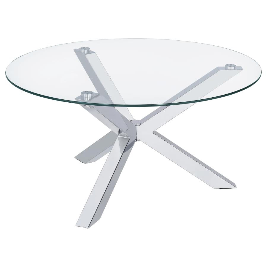 Kenzie Round Tempered Glass Top Cocktail Coffee Table Chrome - 708128