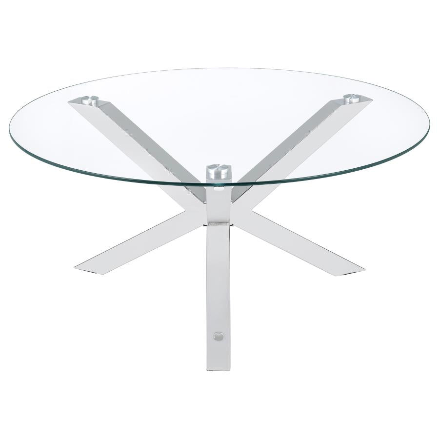 Kenzie Round Tempered Glass Top Cocktail Coffee Table Chrome - 708128