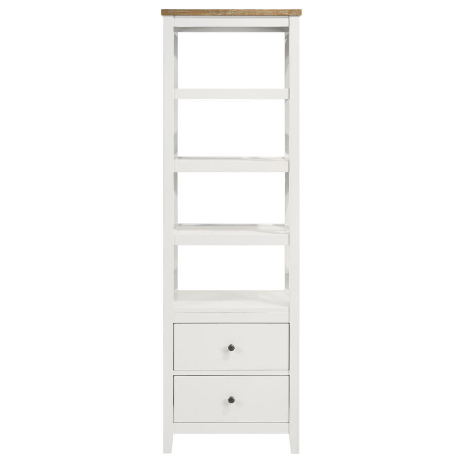 Hollis 4-shelf Wood Media Tower with Drawers Brown and White - 708254
