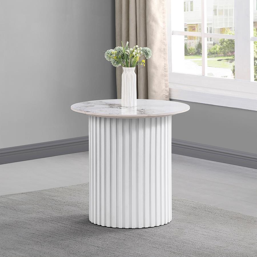Rowena Round Sintered Stone End Table White Faux Marble - 708337