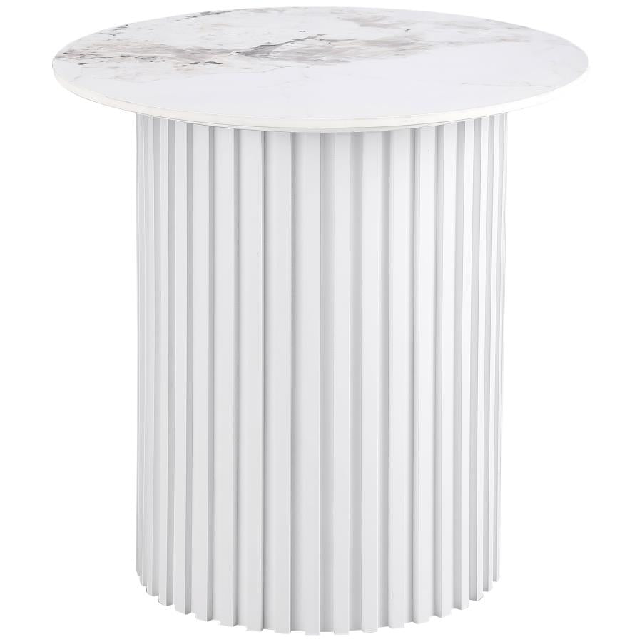 Rowena Round Sintered Stone End Table White Faux Marble - 708337