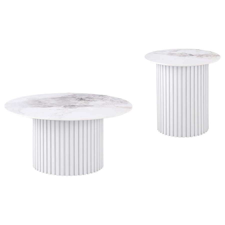 Rowena 2-piece Coffee and End Table Set White Faux Marble - 708338-S2