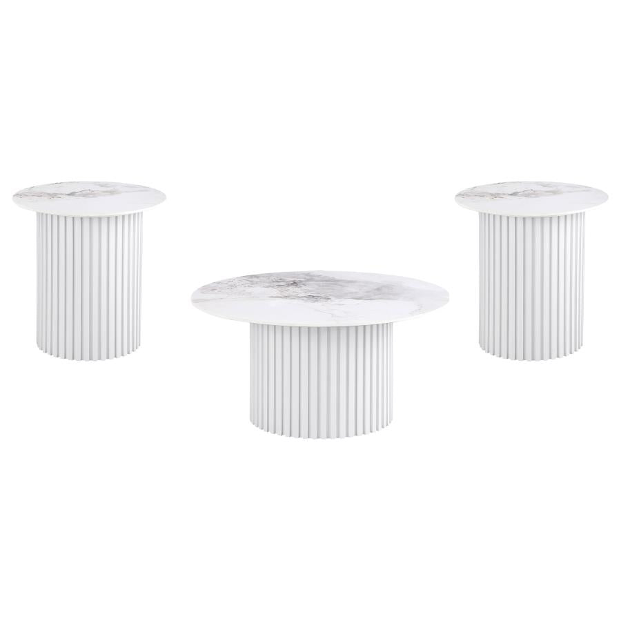 Rowena 3-piece Coffee and End Table Set White Faux Marble - 708338-S3