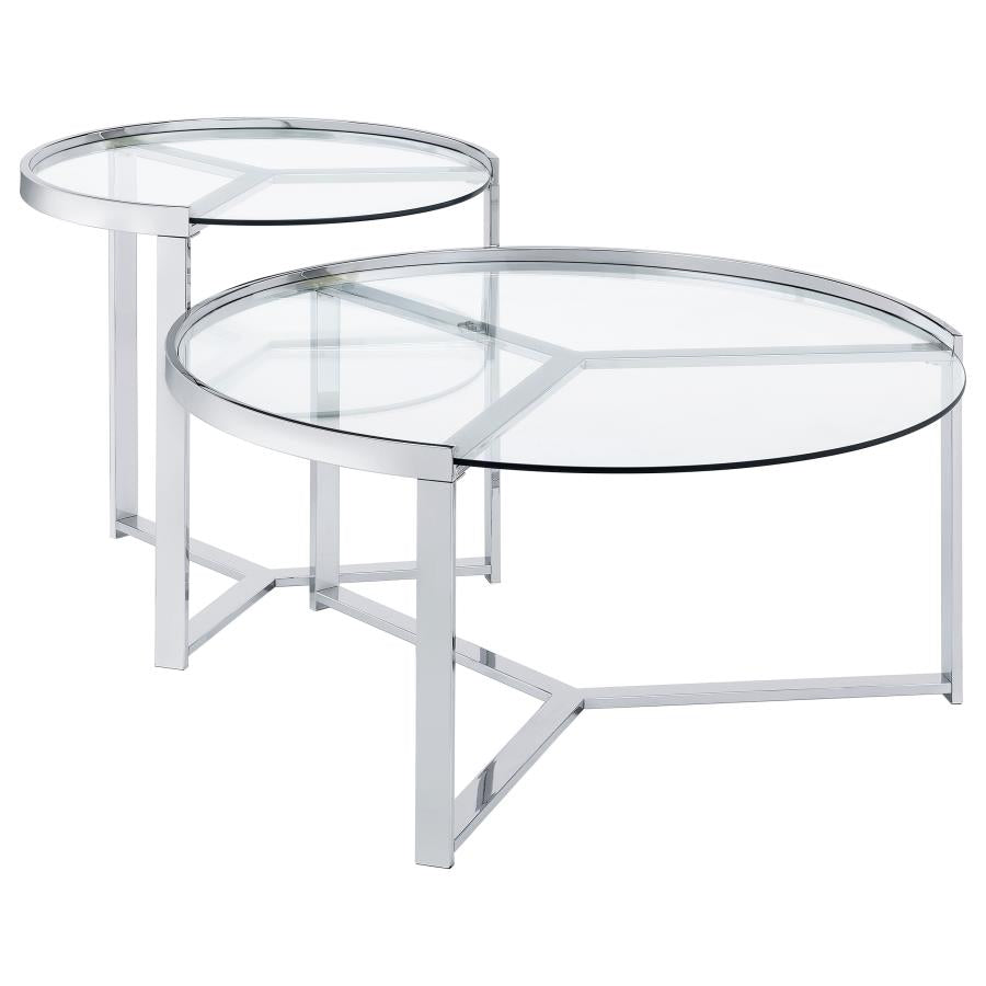 Delia 2-Piece Round Glass Top Nesting Coffee Table Chrome - 708400