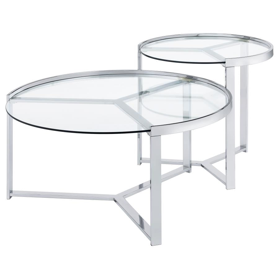 Delia 2-Piece Round Glass Top Nesting Coffee Table Chrome - 708400