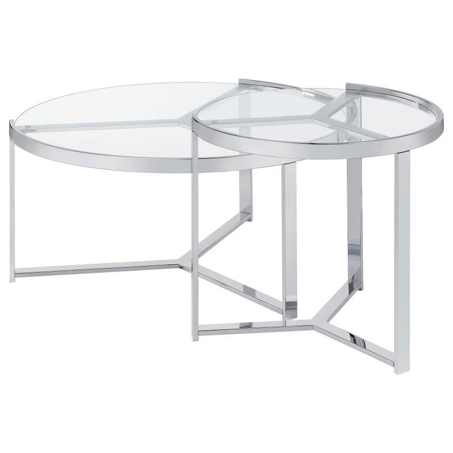 Delia 2-Piece Round Glass Top Nesting Coffee Table Chrome - 708400