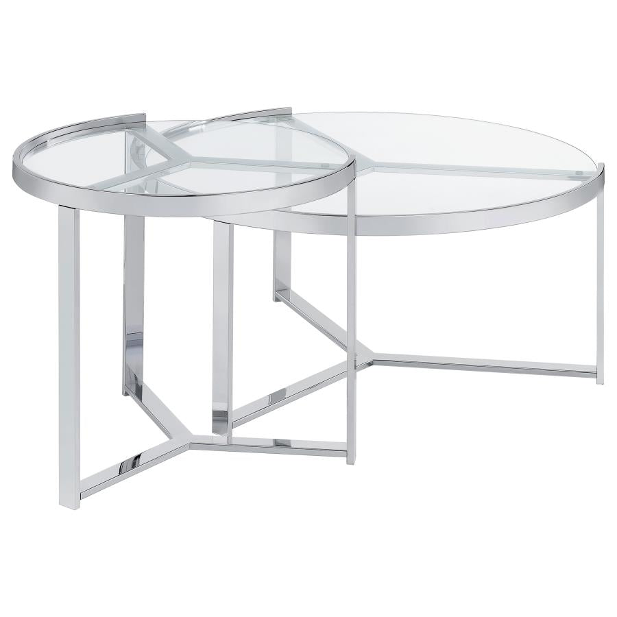 Delia 2-Piece Round Glass Top Nesting Coffee Table Chrome - 708400