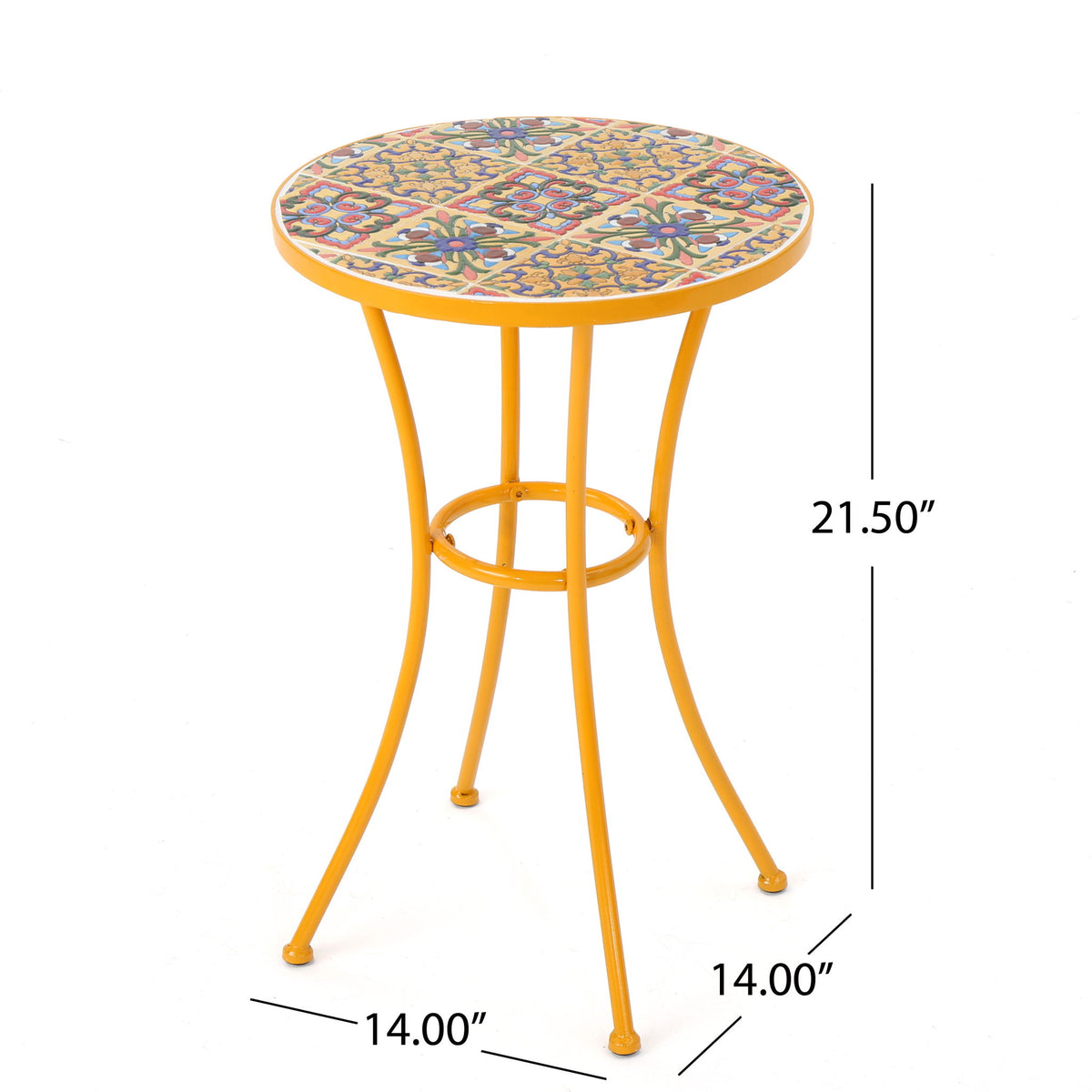 Outdoor Side Table With Tile Mosaic Table Top - Yellow