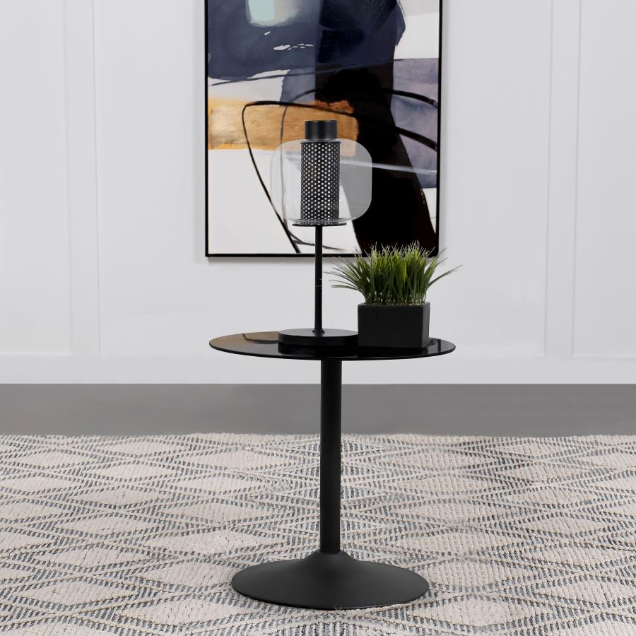 Ganso Round Metal End Table With Tempered Glass Top Black - 709687