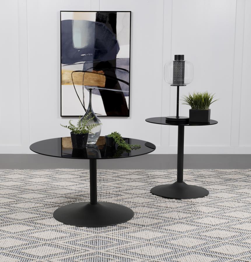 Ganso 2-piece Round Glass Top Coffee and End Table Set Black - 709688-S2