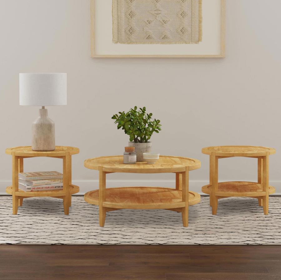 Camillo 3-piece Round Coffee and End Table Set Maple - 709698-S3