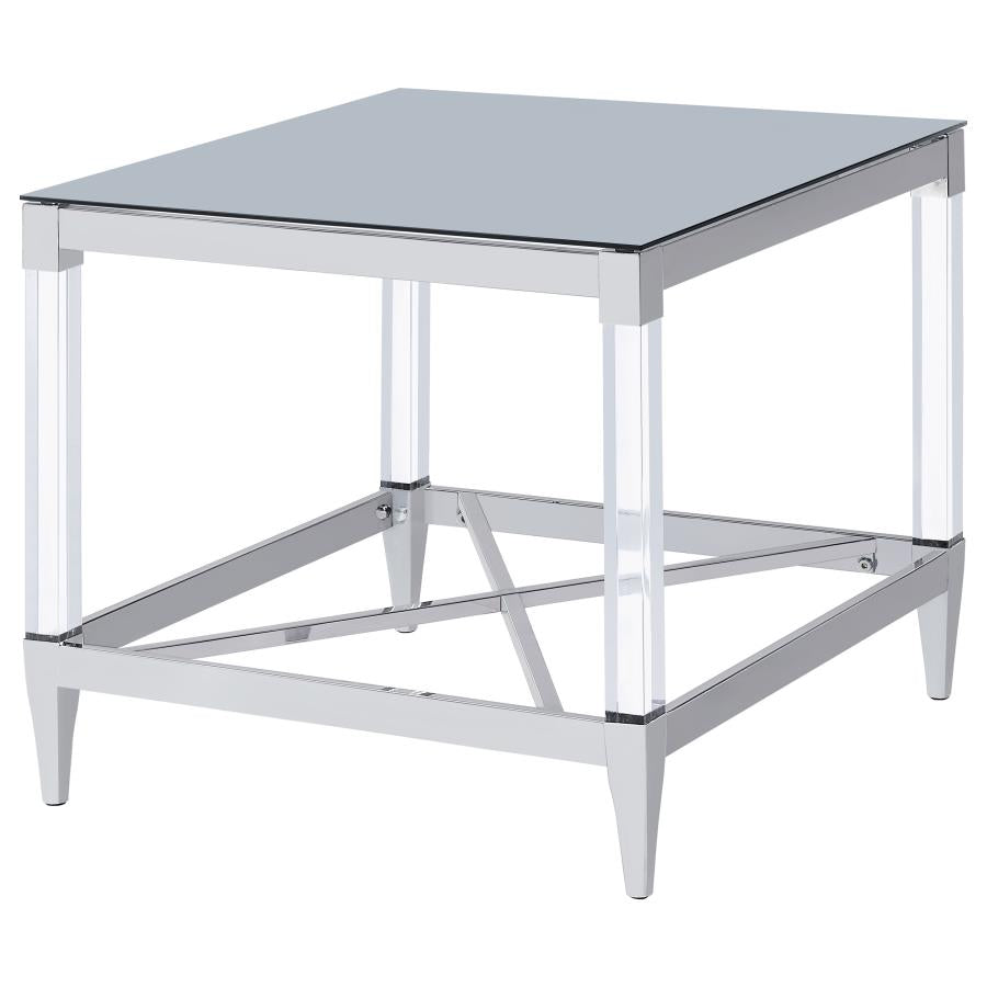 Lindley Square Tempered Mirror Acrylic Side End Table Chrome - 709727