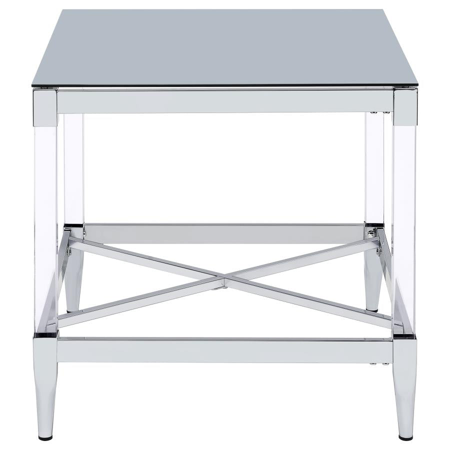 Lindley Square Tempered Mirror Acrylic Side End Table Chrome - 709727