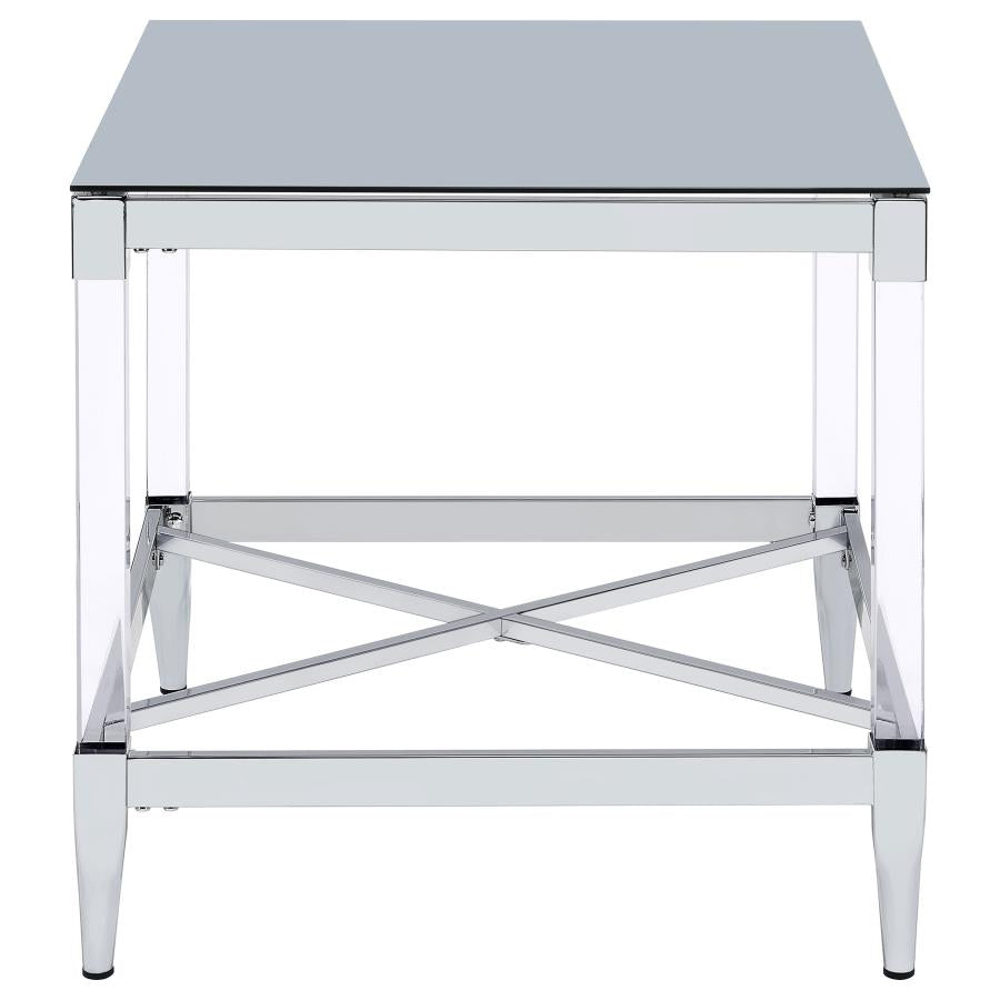 Lindley Square Tempered Mirror Acrylic Side End Table Chrome - 709727