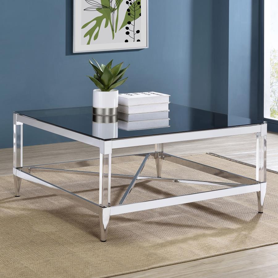 Lindley Square Tempered Mirror Acrylic Coffee Table Chrome - 709728
