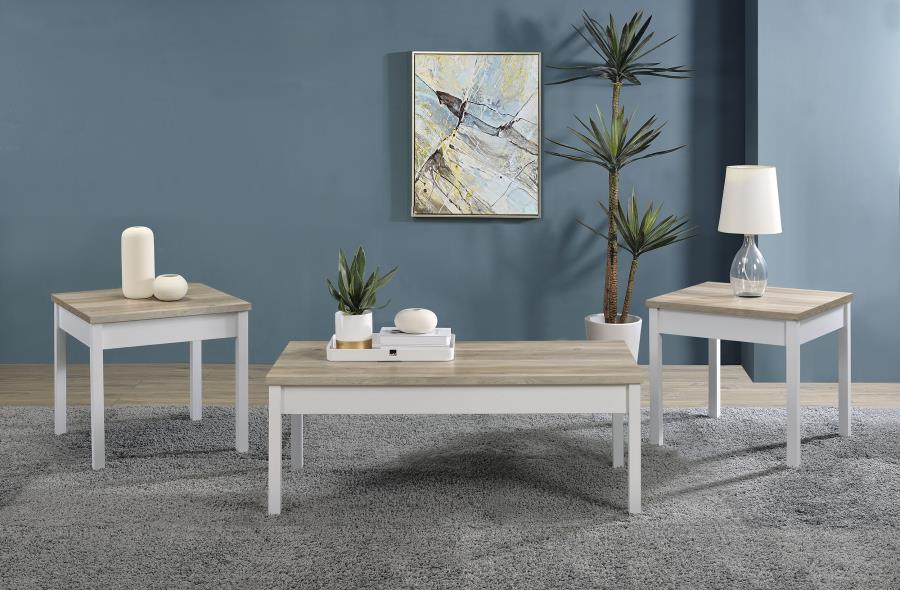 Stacie 3-piece Coffee Table Set Distressed Pine and White - 709950