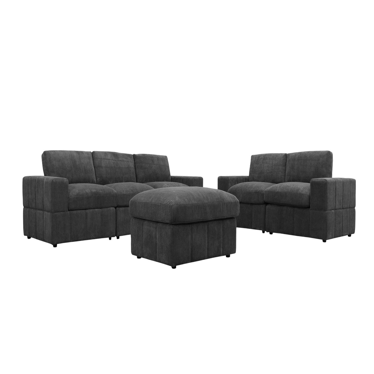 Oversized Modular Sectional Sofa Set With Loveseat & Ottoman, 6 Piece Living Room Furniture - Dark Gray