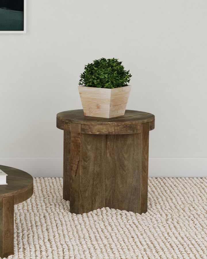 Kinkaid Round Solid Mango Wood End Table Brown - 710137
