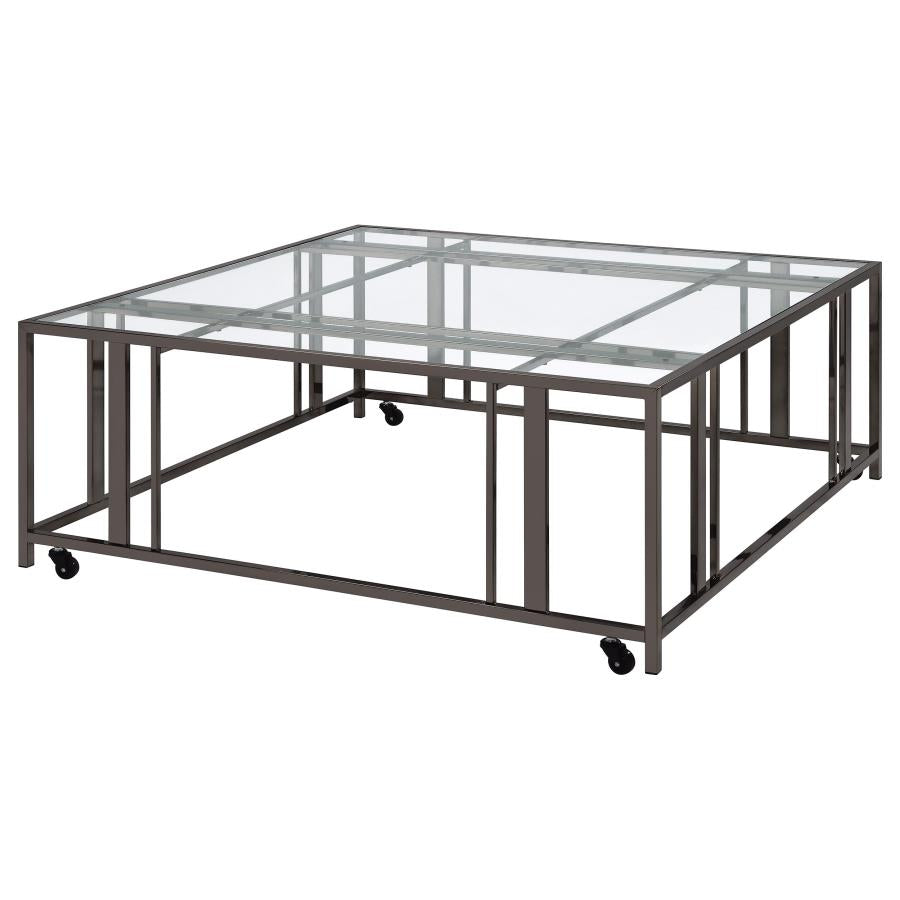 Adri Square Glass Top Coffee Table with Casters Black Nickel - 710178
