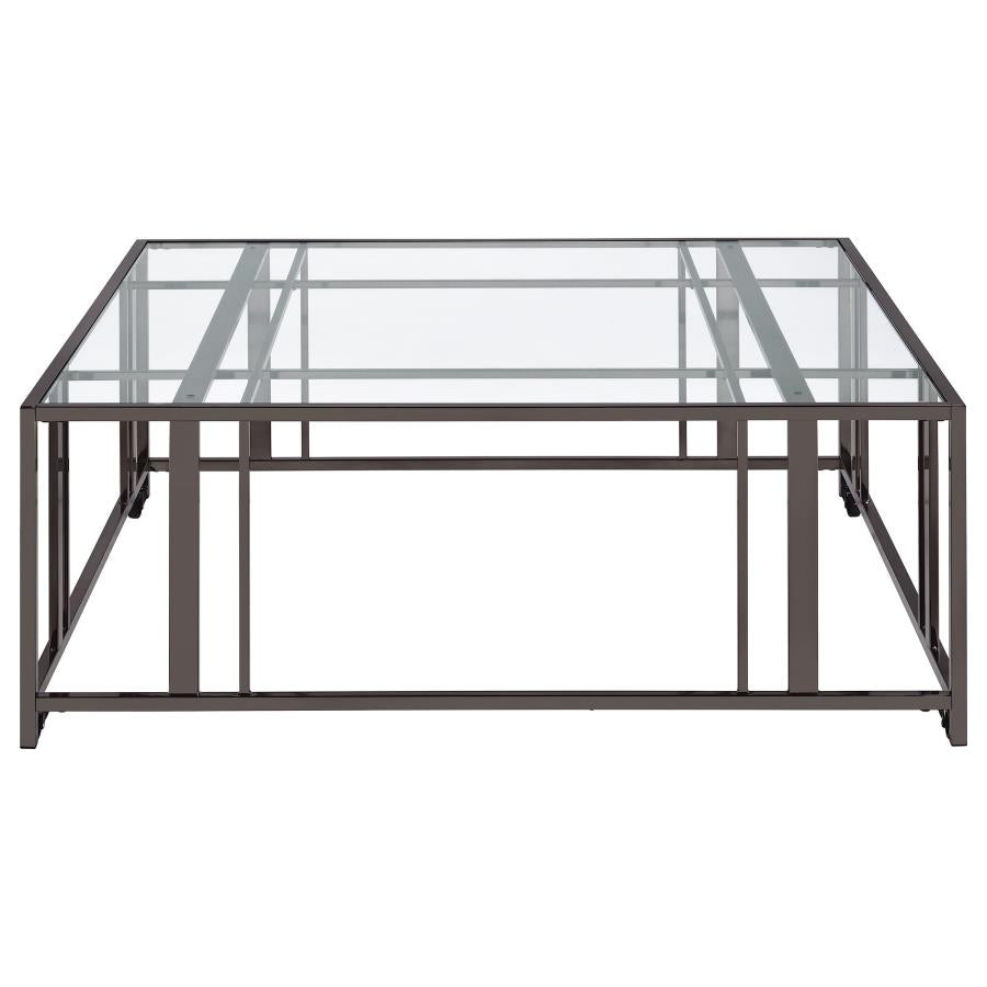Adri Square Glass Top Coffee Table with Casters Black Nickel - 710178