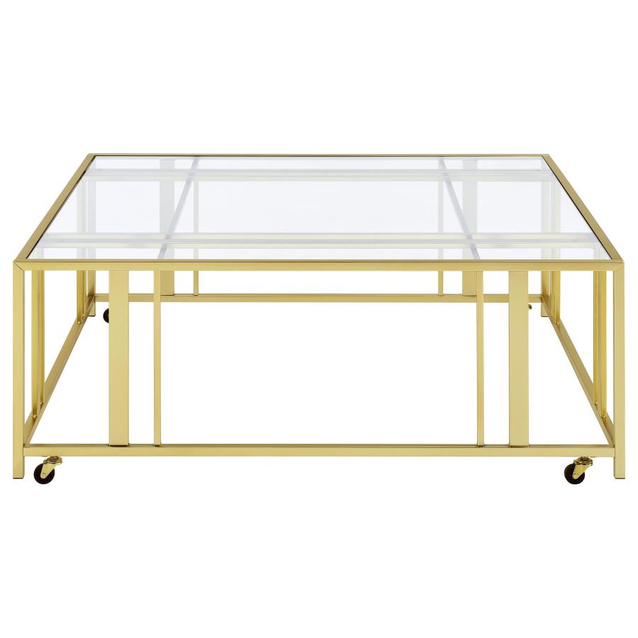 Adri Square Glass Top Coffee Table with Casters Matte Brass - 710188