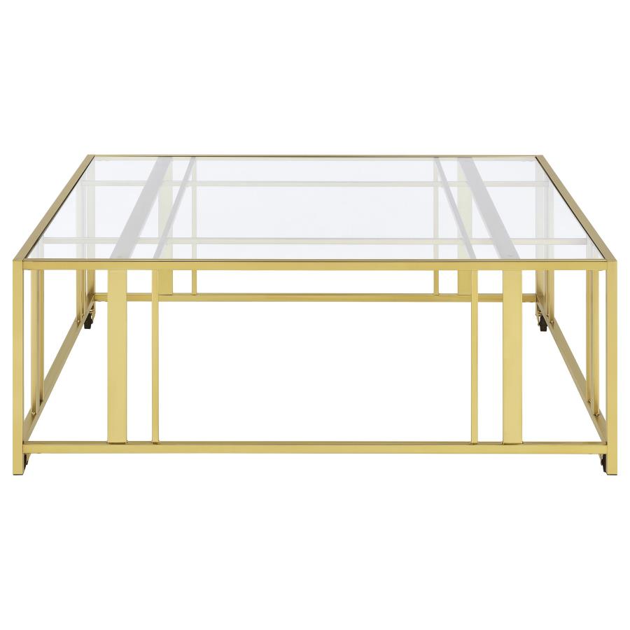 Adri Square Glass Top Coffee Table with Casters Matte Brass - 710188