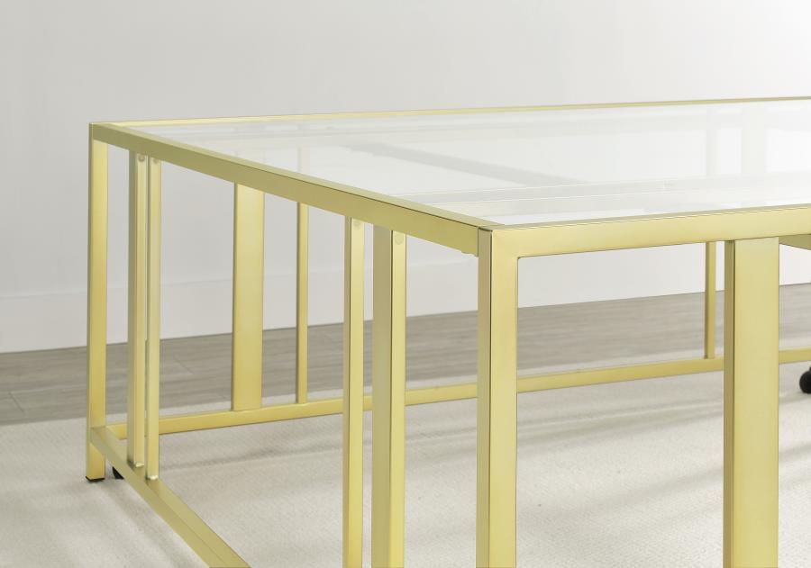 Adri Square Glass Top Coffee Table with Casters Matte Brass - 710188
