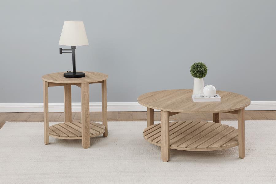 Fowler 2-piece Round Coffee and End Table Set Natural - 710288-S2