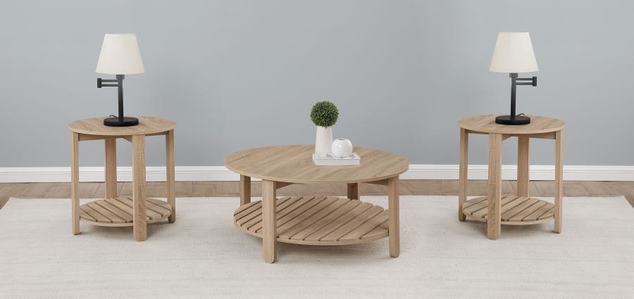 Fowler 3-piece Round Coffee and End Table Set Natural - 710288-S3