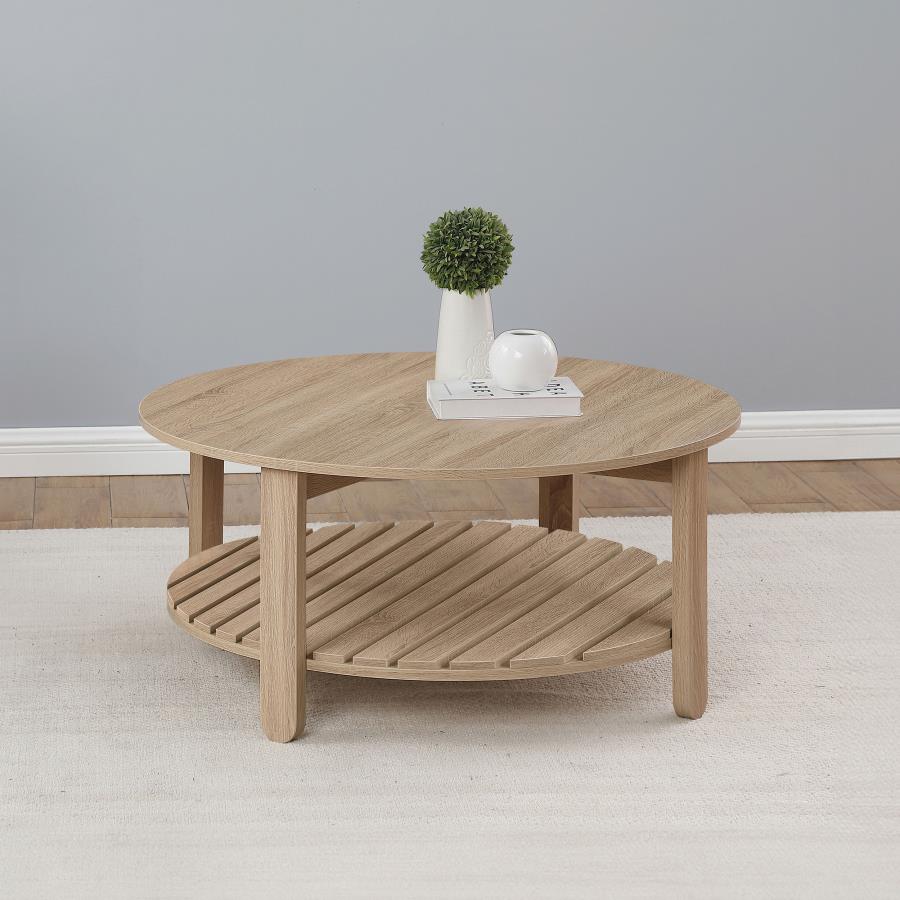Fowler 1-shelf Round Engineered Wood Coffee Table Natural - 710288