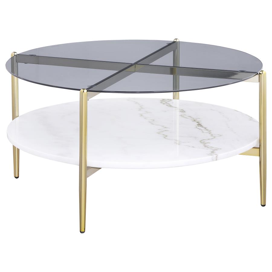 Jonelle 3-piece Round Coffee and End Table Set Gold - 710338-S3