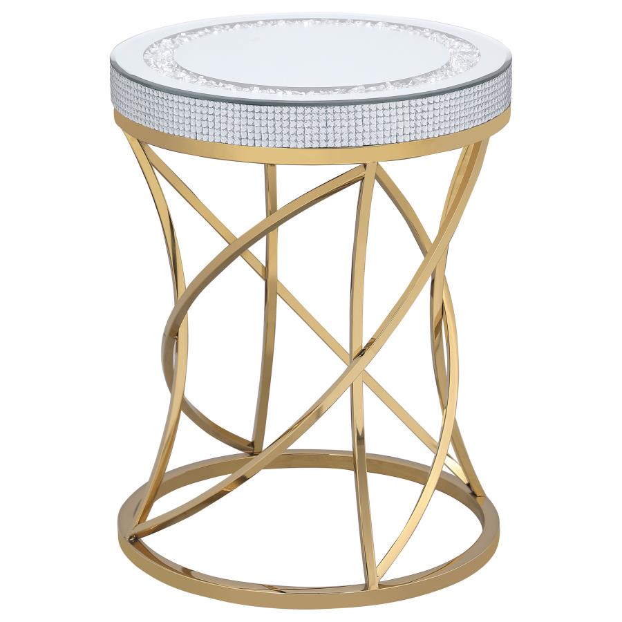 Elise Round Mirror Top Stainless Steel End Table Gold - 710367