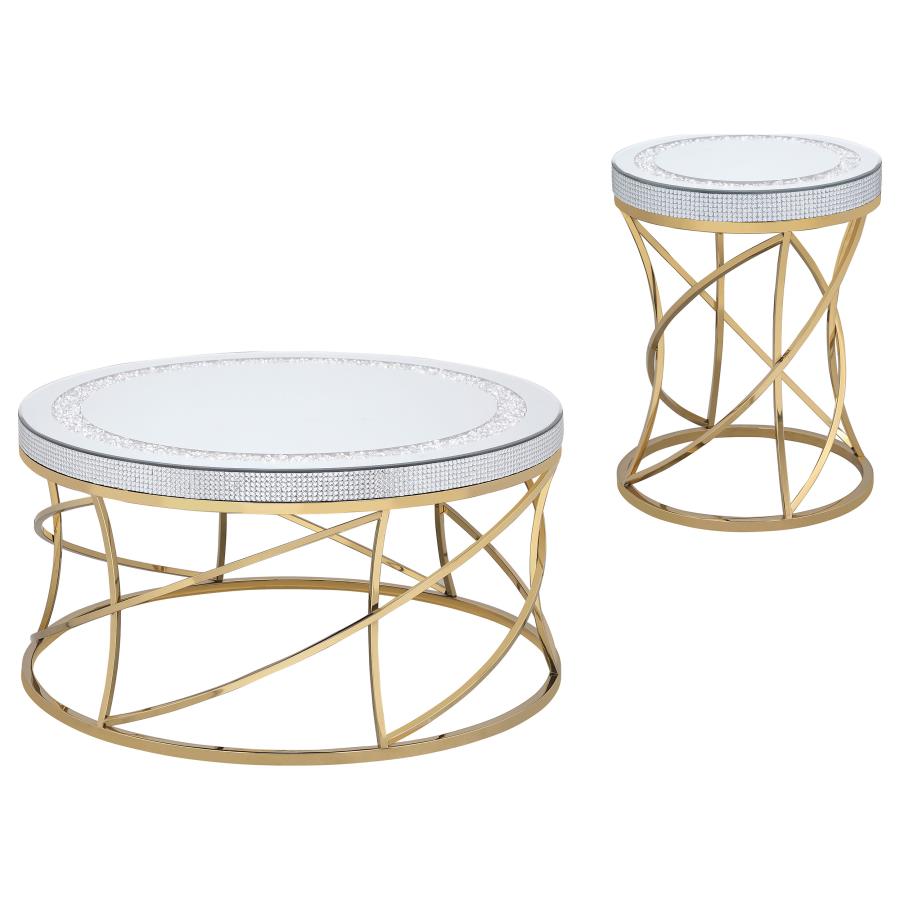 Elise 2-piece Round Mirror Top Coffee and End Table Set Gold - 710368-S2