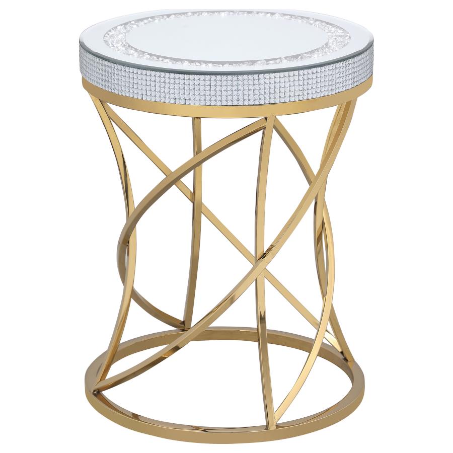 Elise 2-piece Round Mirror Top Coffee and End Table Set Gold - 710368-S2