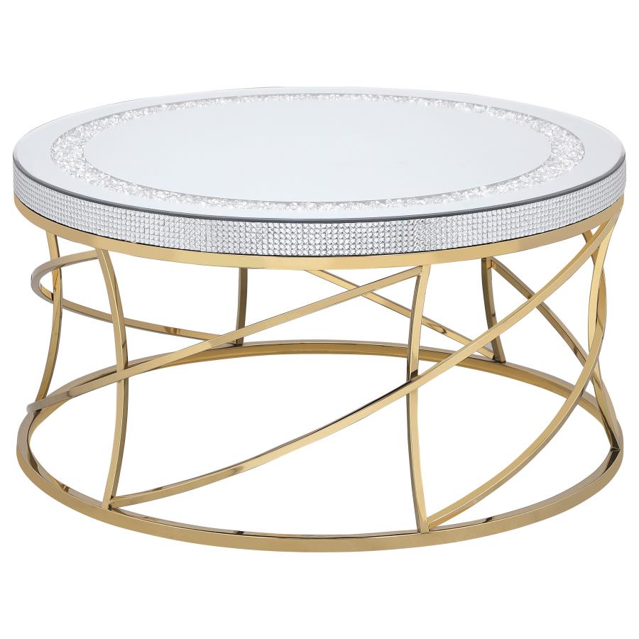 Elise 3-piece Round Mirror Top Coffee and End Table Set Gold - 710368-S3