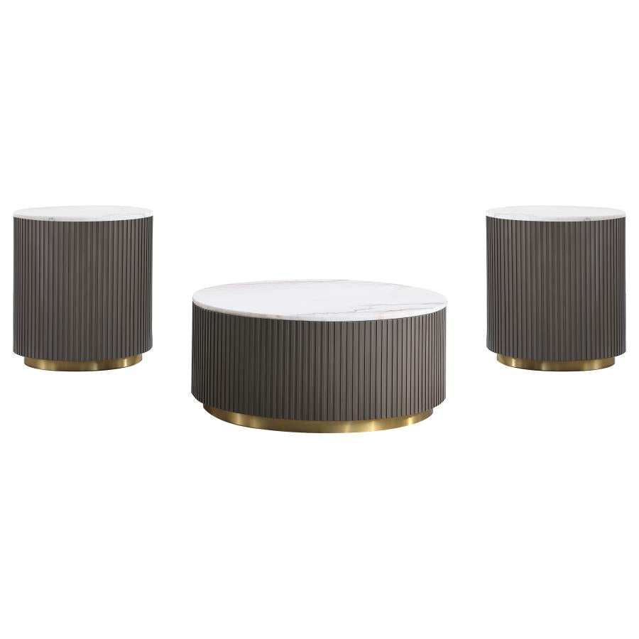 Jason 3-piece Round Marble Coffee and End Table Set White - 710418-S3