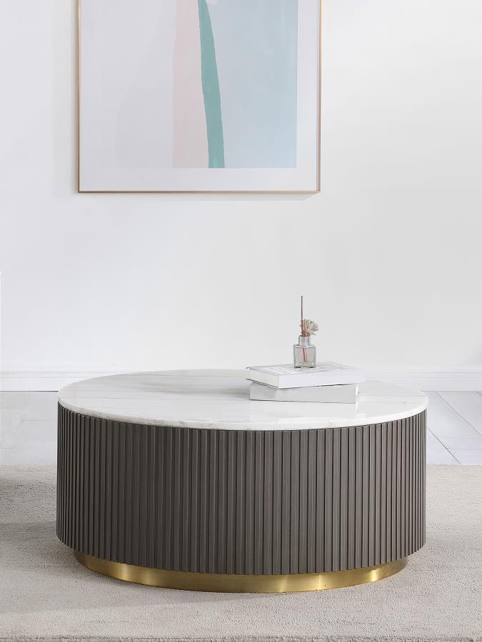 Jason Round Marble Top Coffee Table White and Charcoal - 710418