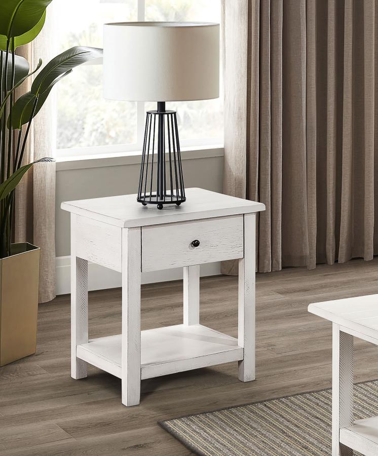 Payne 1-drawer Wood End Table with Shelf Distressed White - 710557