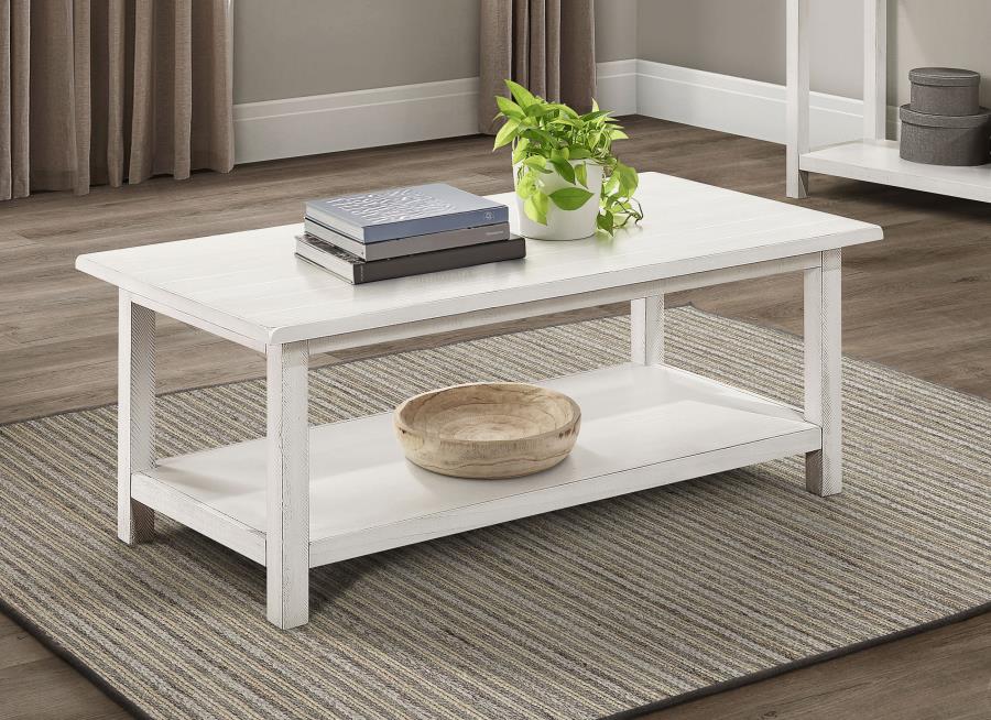 Payne Wood Coffee Table with Shelf Distressed White - 710558