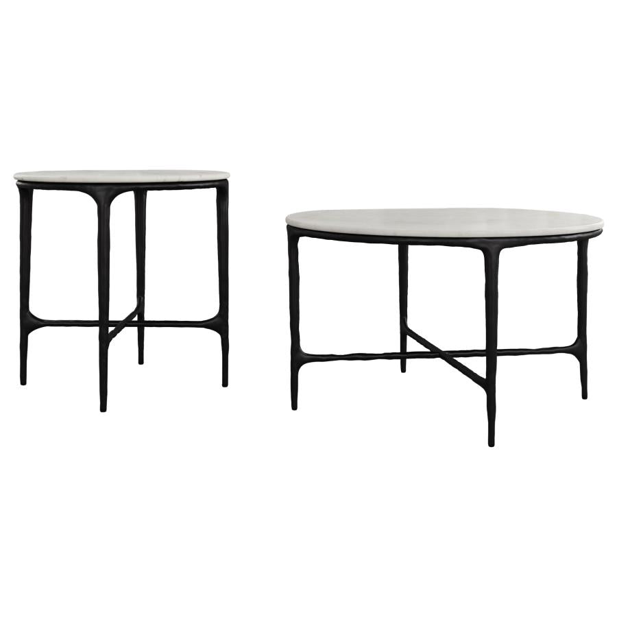 Hermas 2-piece Round Marble Coffee and End Table Set White - 710738-S2