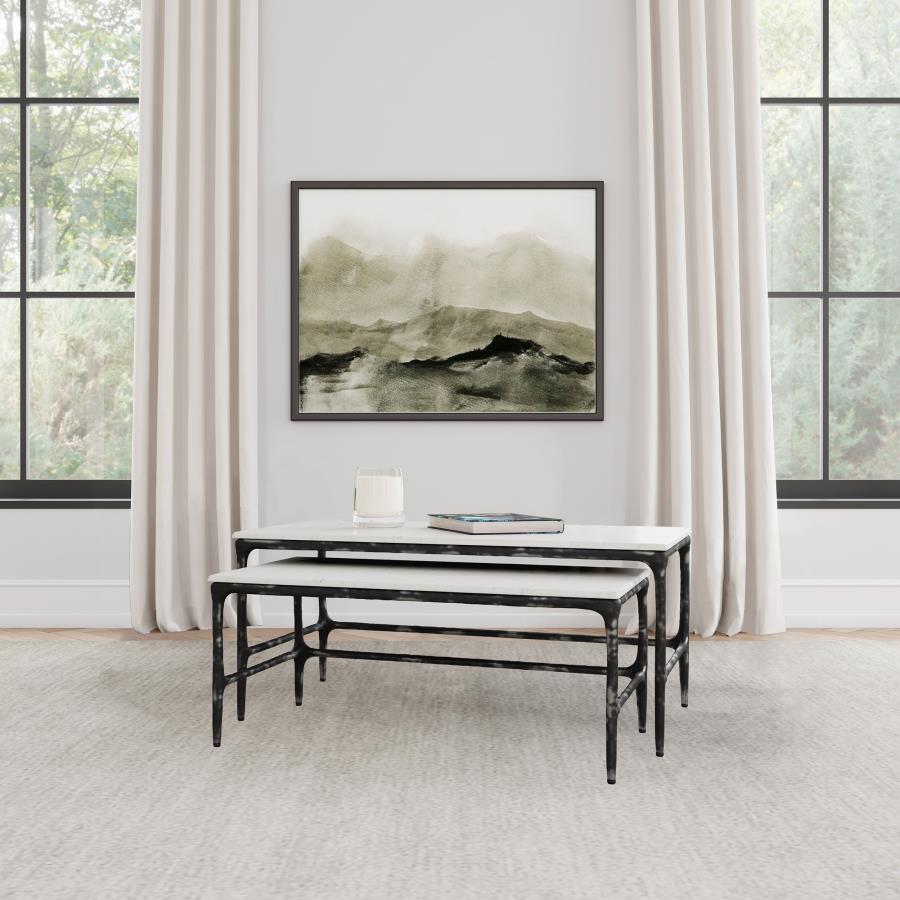 Ebby 2-piece Genuine Marble Top Nesting Coffee Tables White - 710740