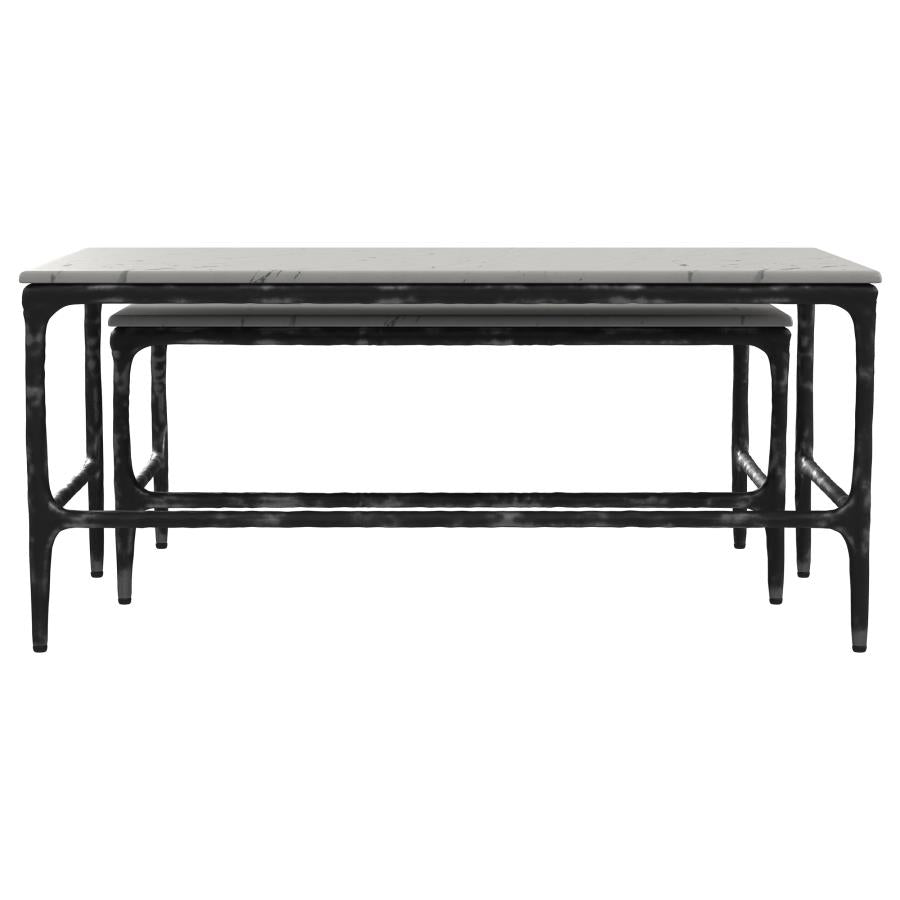 Ebby 2-piece Genuine Marble Top Nesting Coffee Tables White - 710740