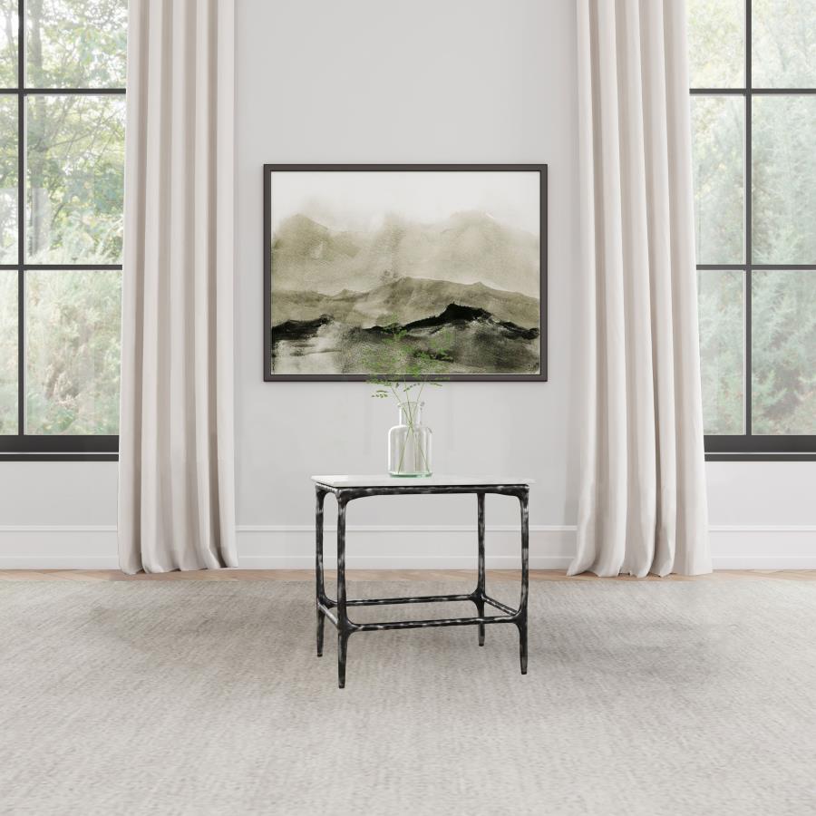 Ebby Square Genuine Marble Top Metal End Table White - 710747
