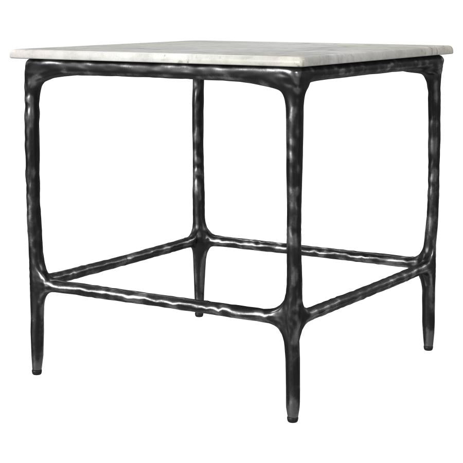 Ebby Square Genuine Marble Top Metal End Table White - 710747