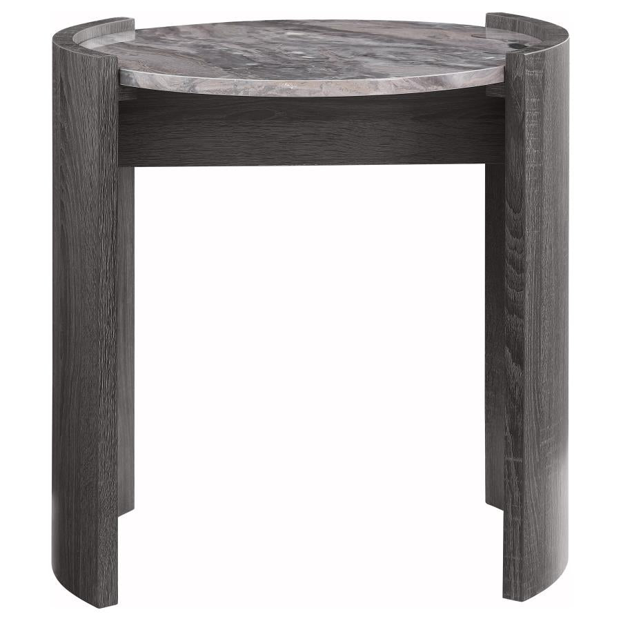 Gladstone Round Faux Marble Top End Table Distressed Grey - 710757