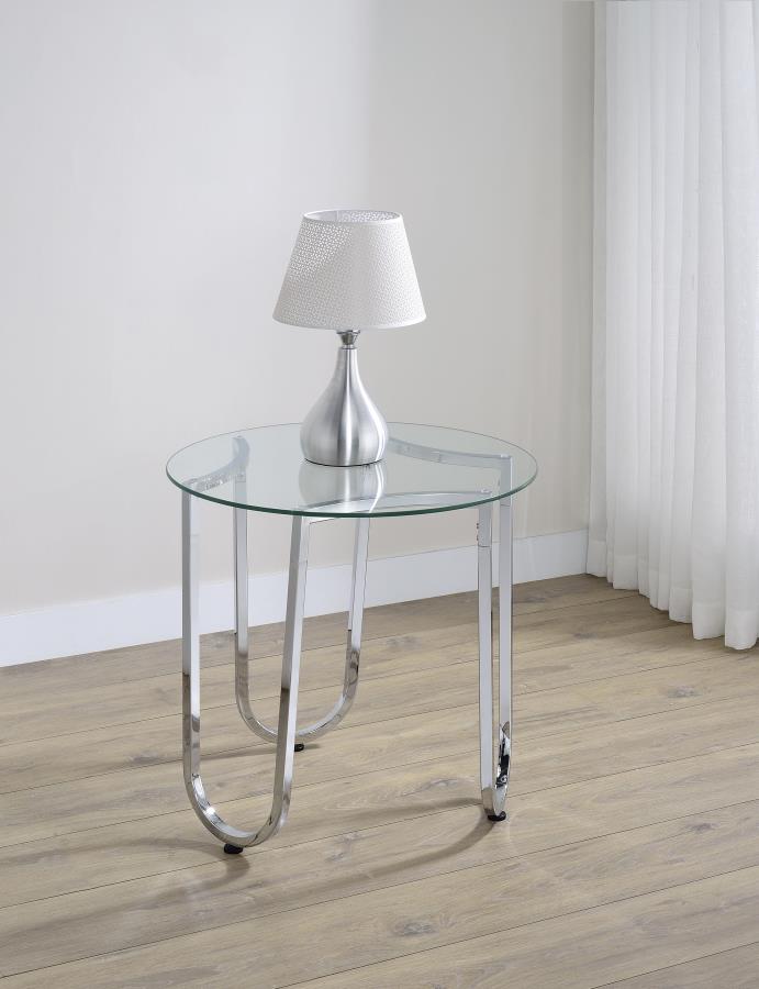 Beller Round Tempered Glass Top End Side Table Chrome - 710907