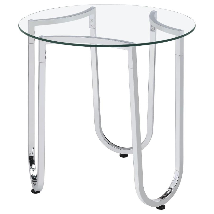 Beller Round Tempered Glass Top End Side Table Chrome - 710907