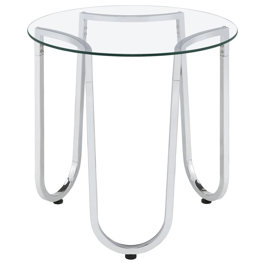 Beller Round Tempered Glass Top End Side Table Chrome - 710907